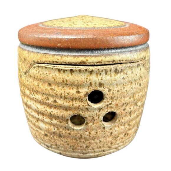 Stoneware Garlic Keeper Jar Studio Art Pottery French Style Vintage 1970’s - Picture 1 of 10